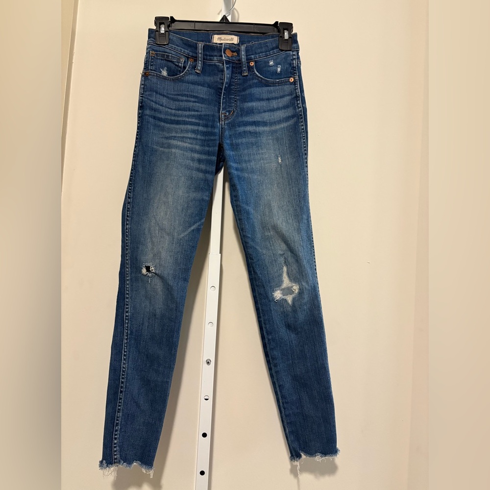 Madewell Blue Straight Leg Jeans with Vintage-Inspired Distressing